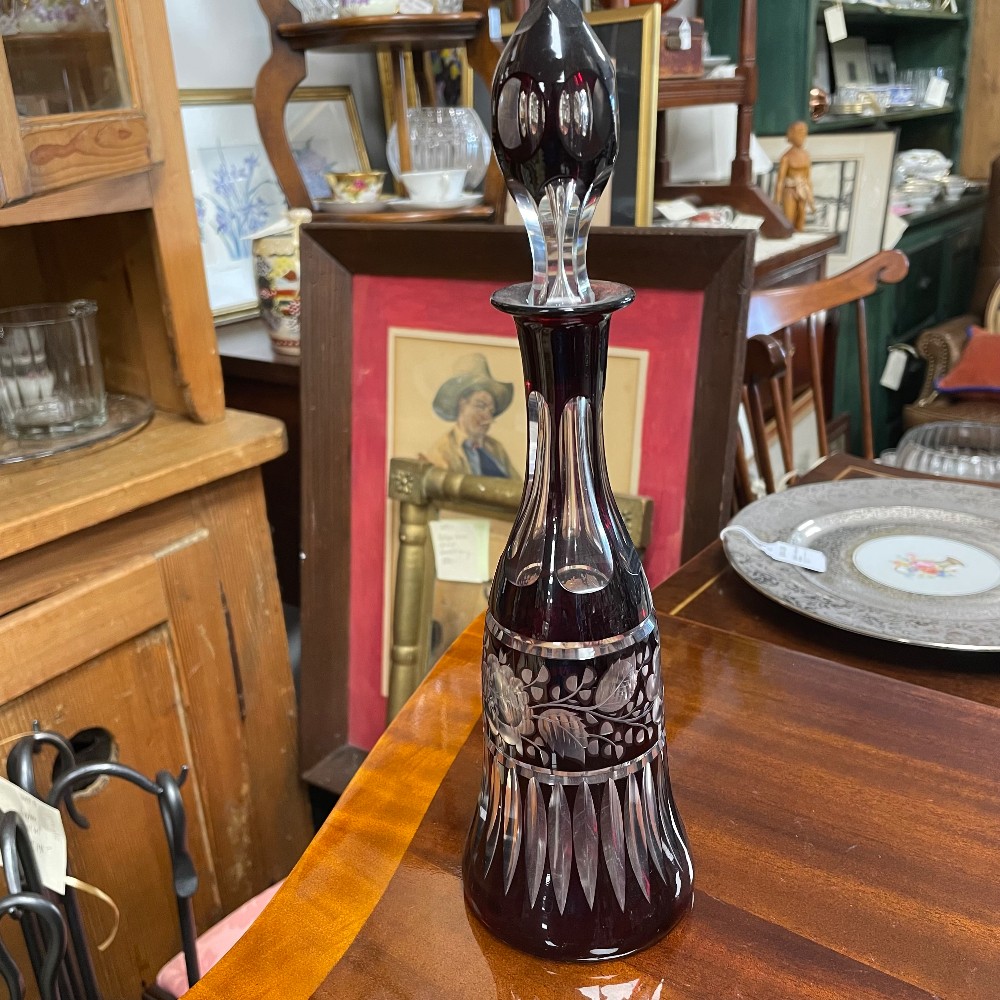 6809-10 Stunning, Crystal Cranberry Decanter