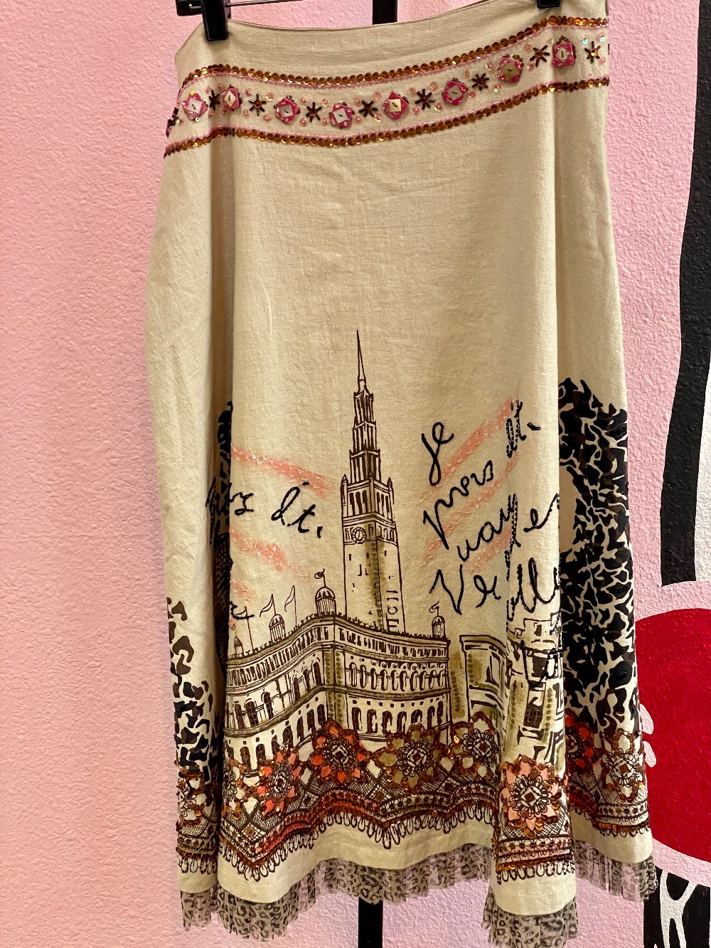 Basil & Maude Linen Parisian Beaded Midi Skirt