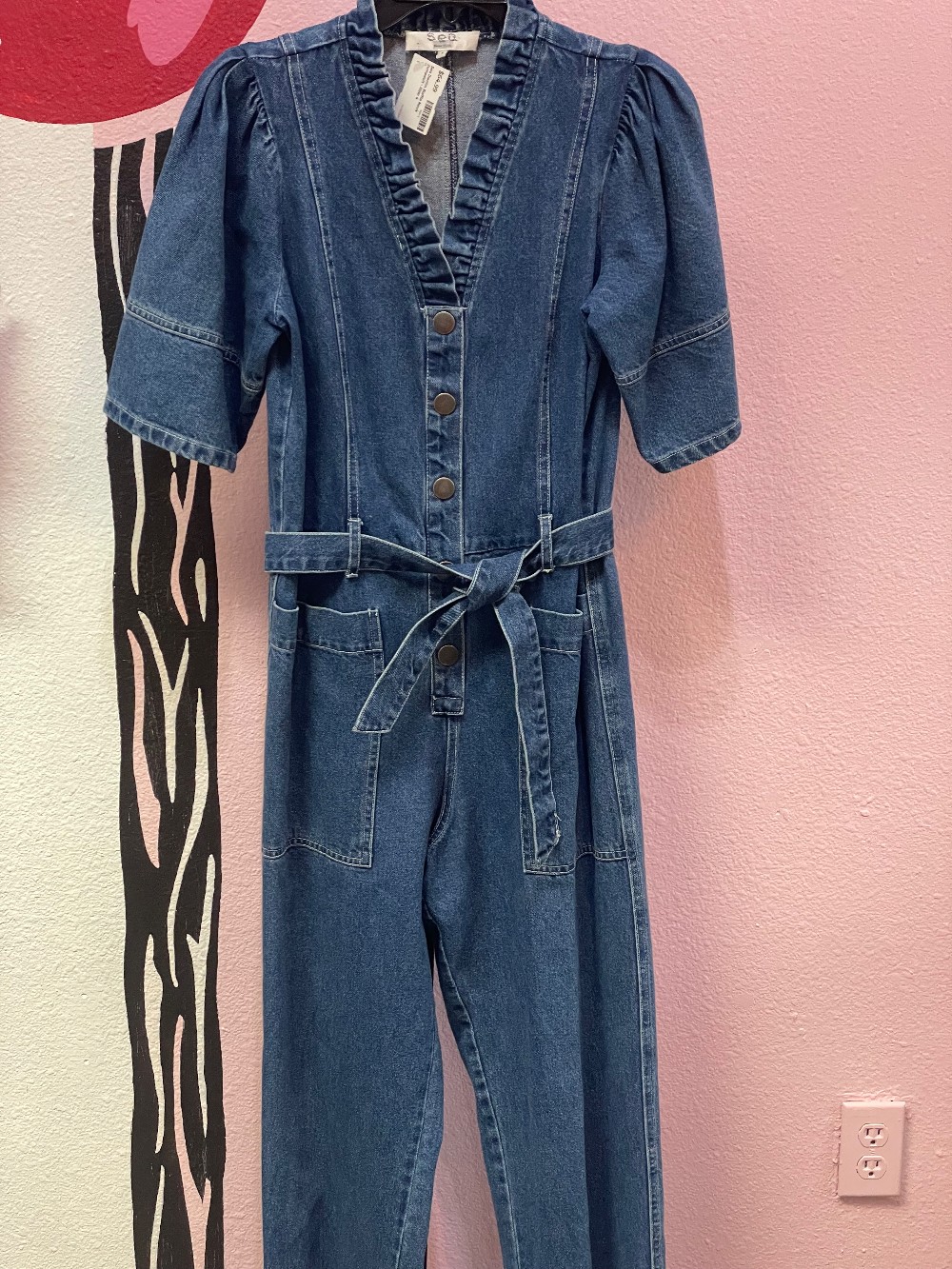 Sea Denim Ruffle Neck Jumpsuit
