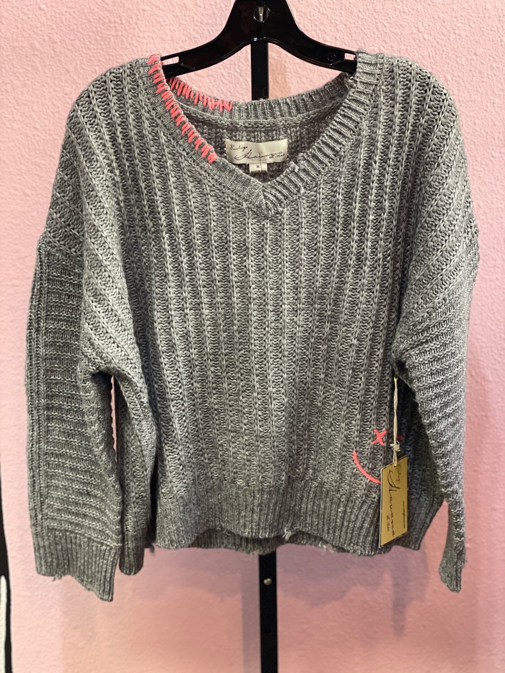 Vintage Havana Distressed Embroidered Sweater