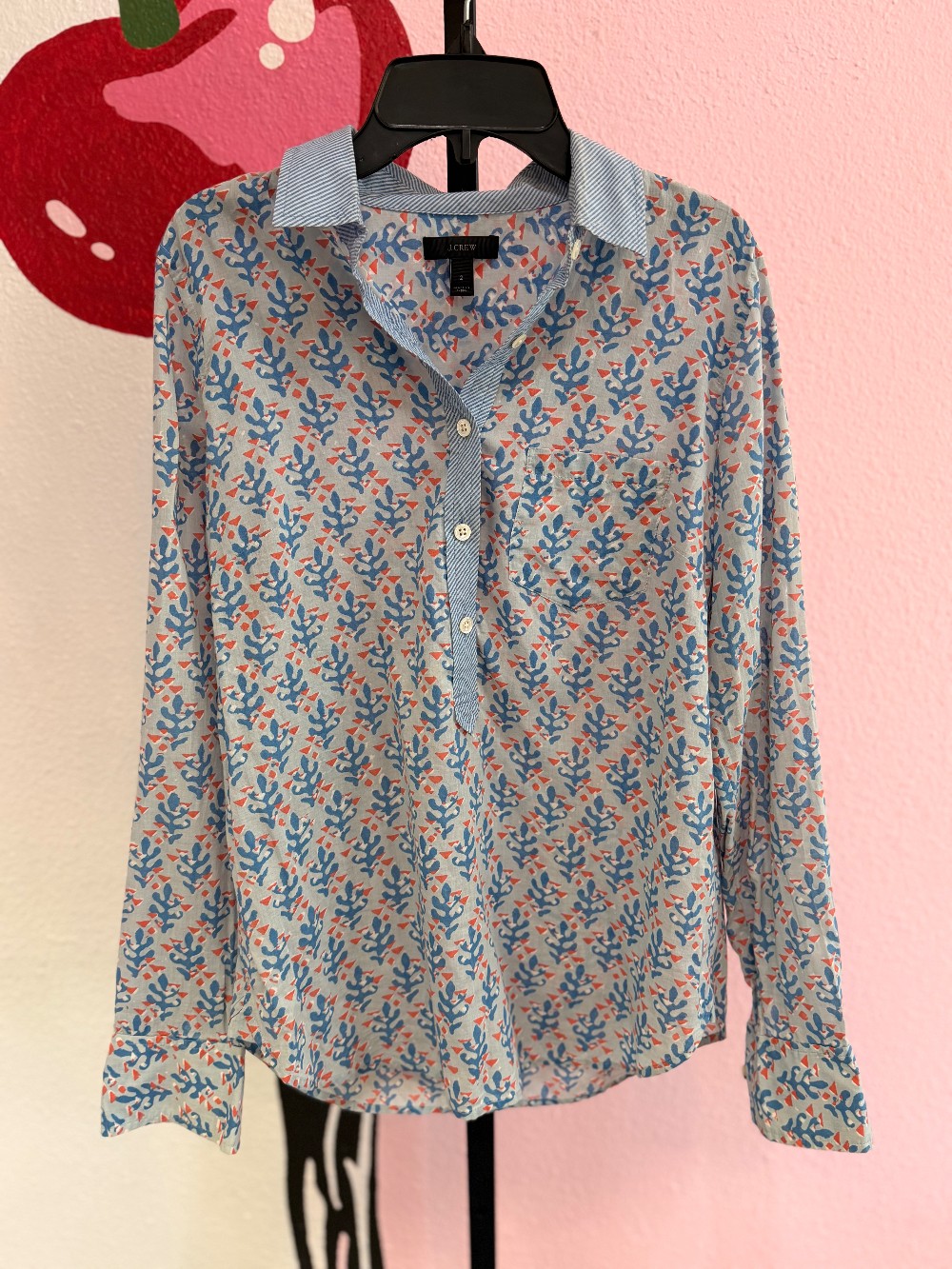 J Crew Patterned Collared Cotton Henley
