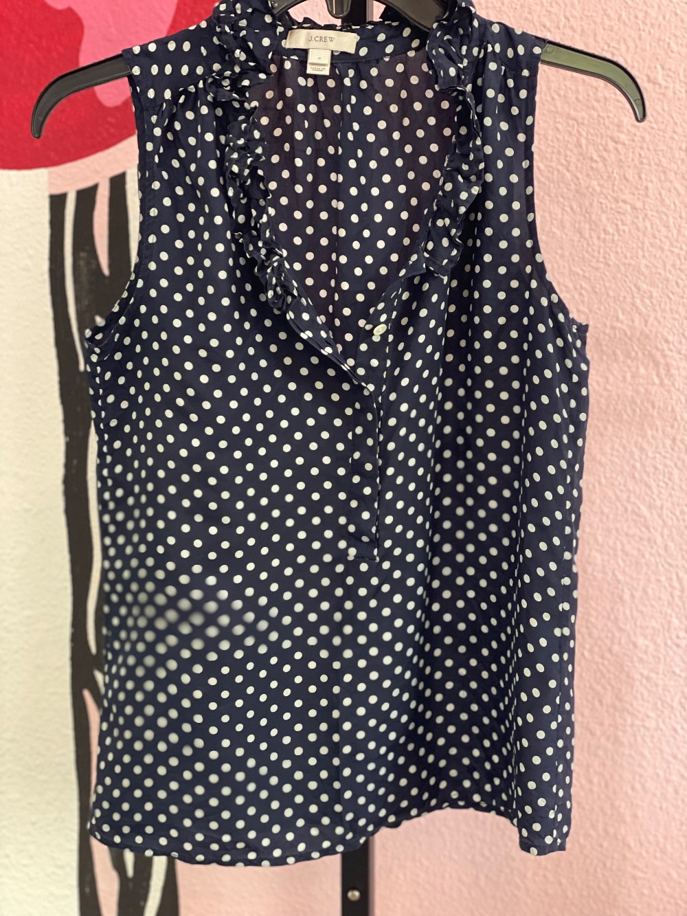 J Crew Polka Dot Silk Ruffle Neck Blouse