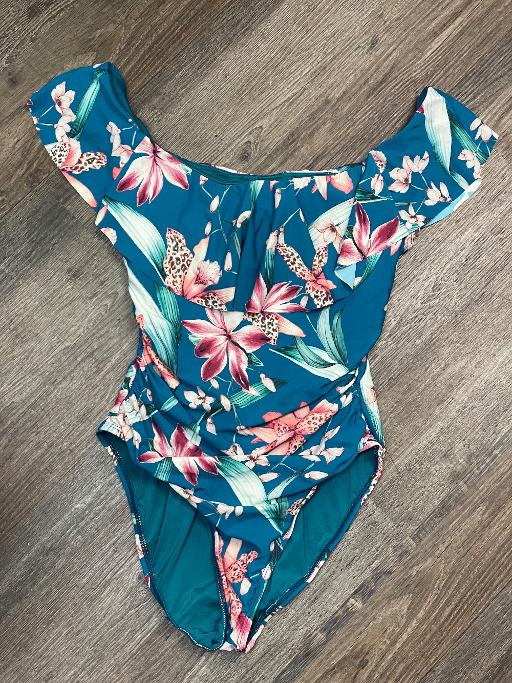 La Blanca Floral Off Shoulder One Piece Swimsuit