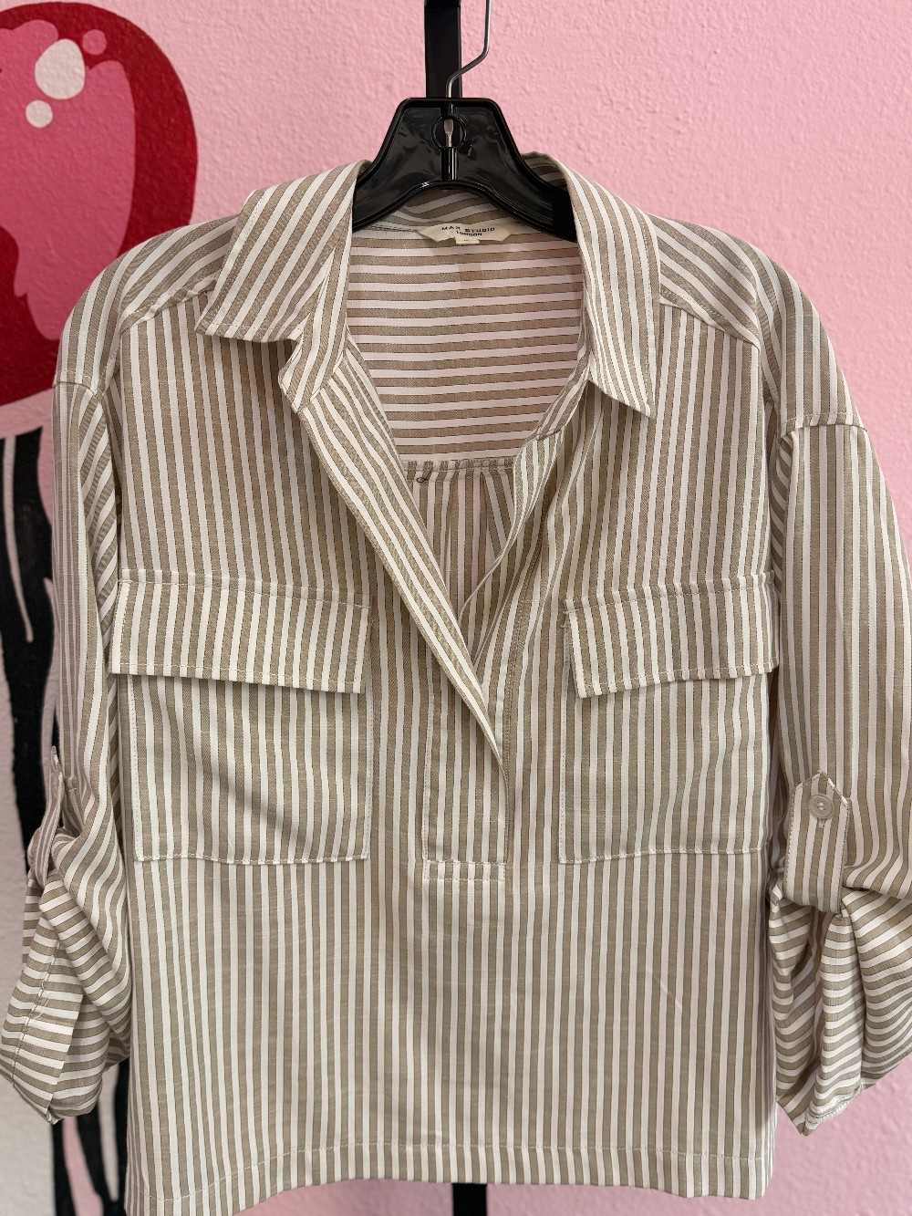 Max Studio Striped Button Down Top