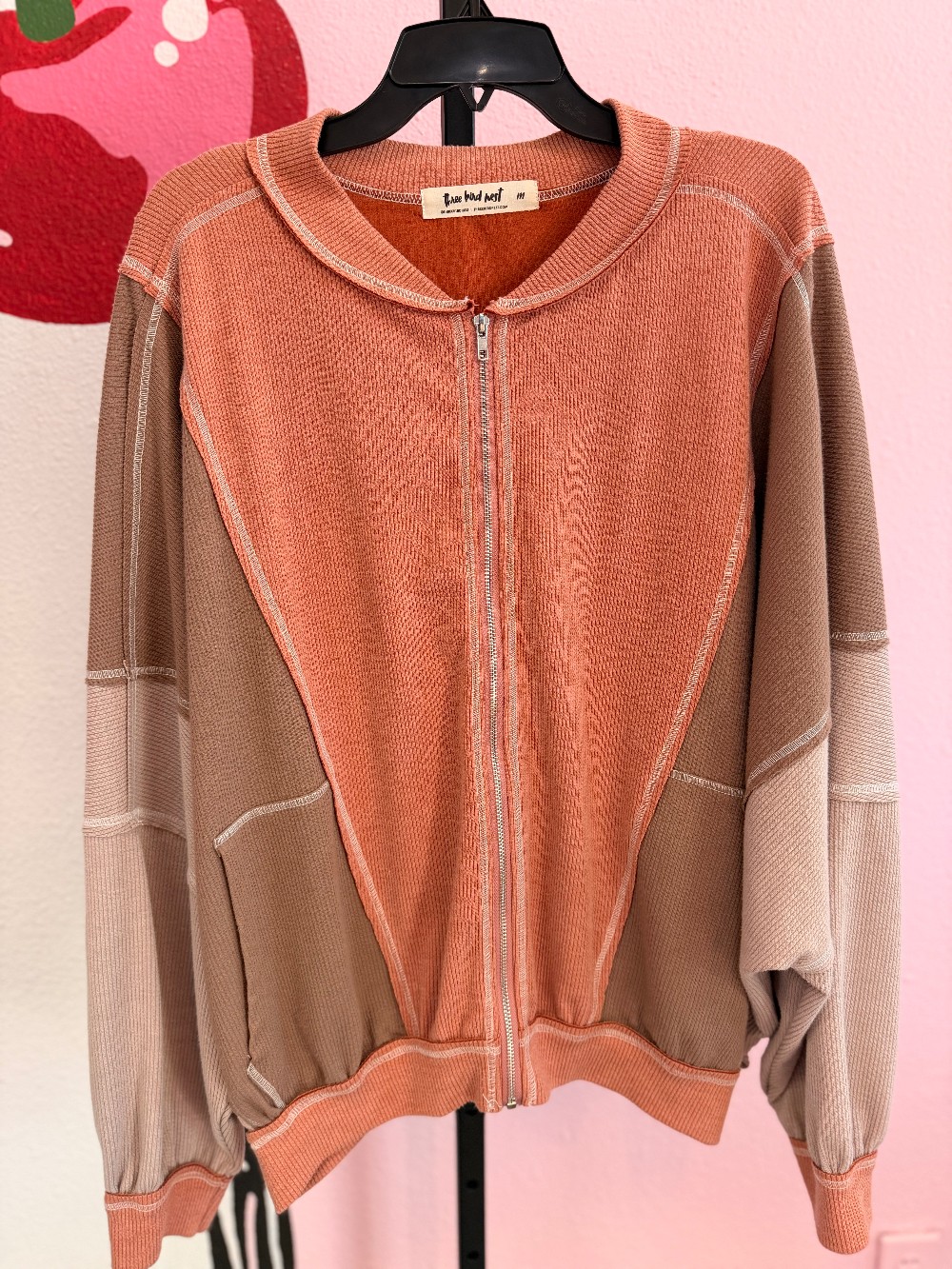 Three Bird Nest Block Zip Up Bomber