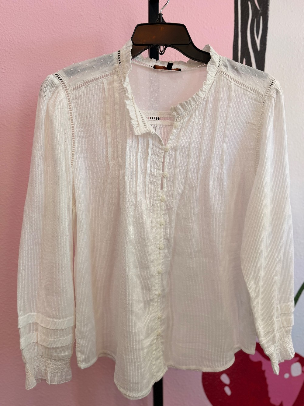 Quince Pin Tuck Stripe/Dot Button Down Top