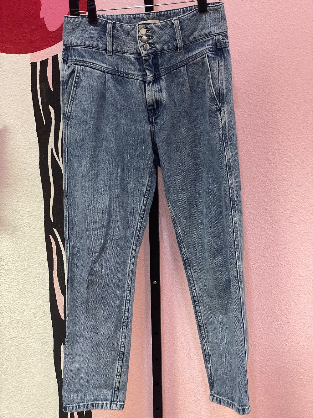 Sezane Pleat Front Acid Wash Jeans