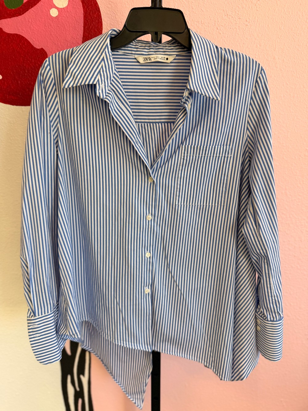 Zara Striped Button Down Asymmetrical Hem Too