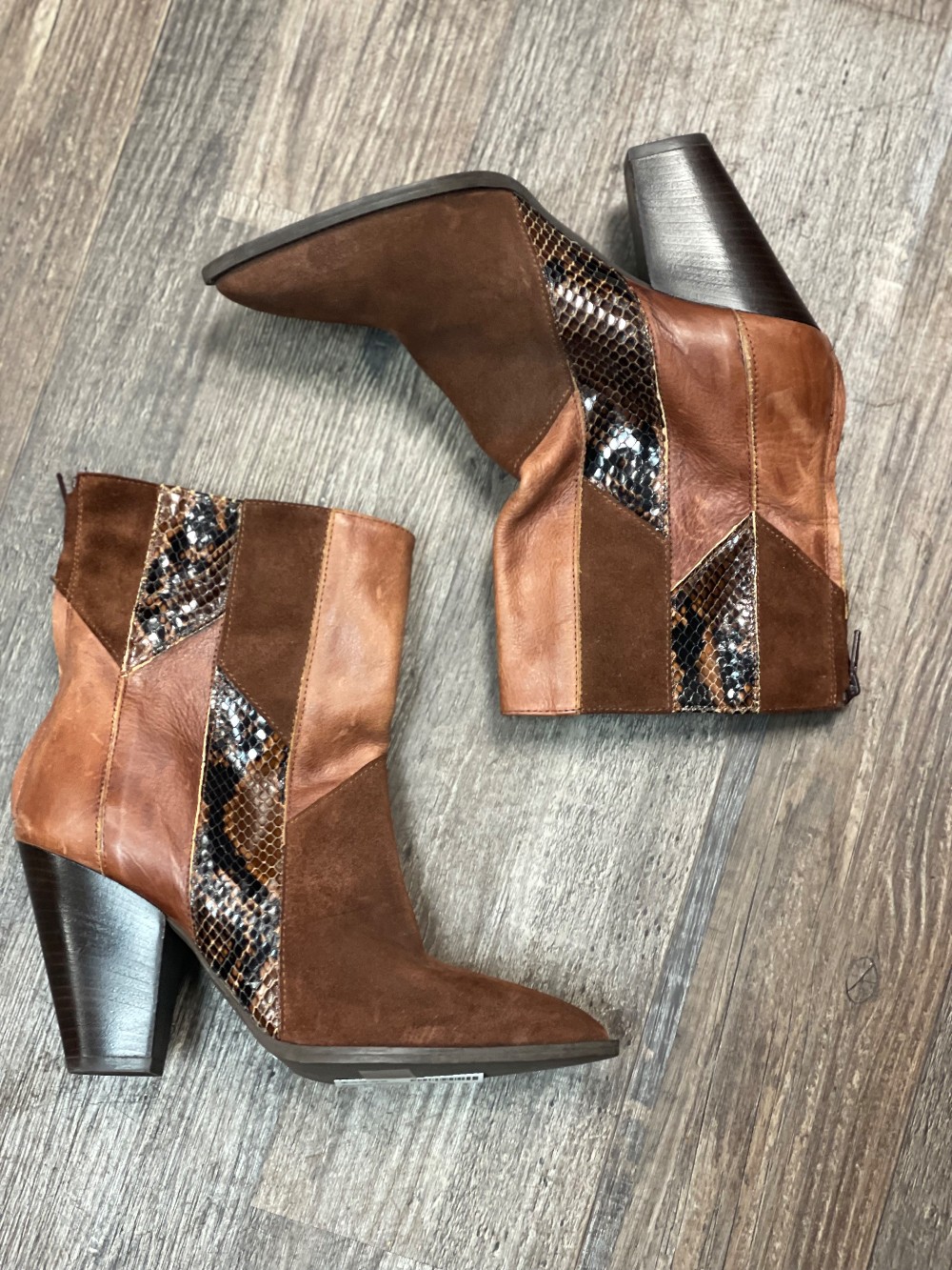 Steven Patchwork Suede Heeled Booties