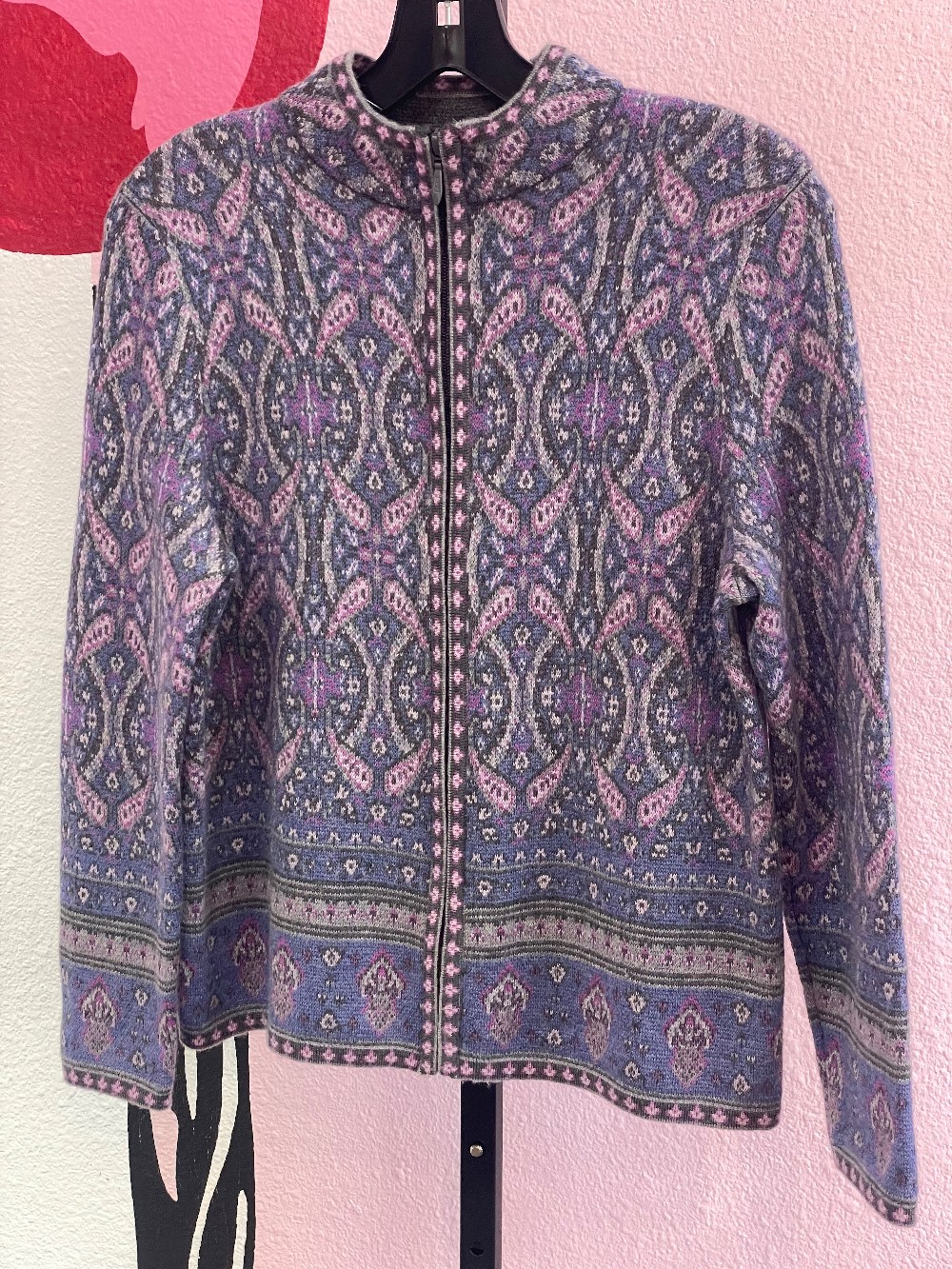 Pendleton Paisley Merino Wool Zip Up Cardigan