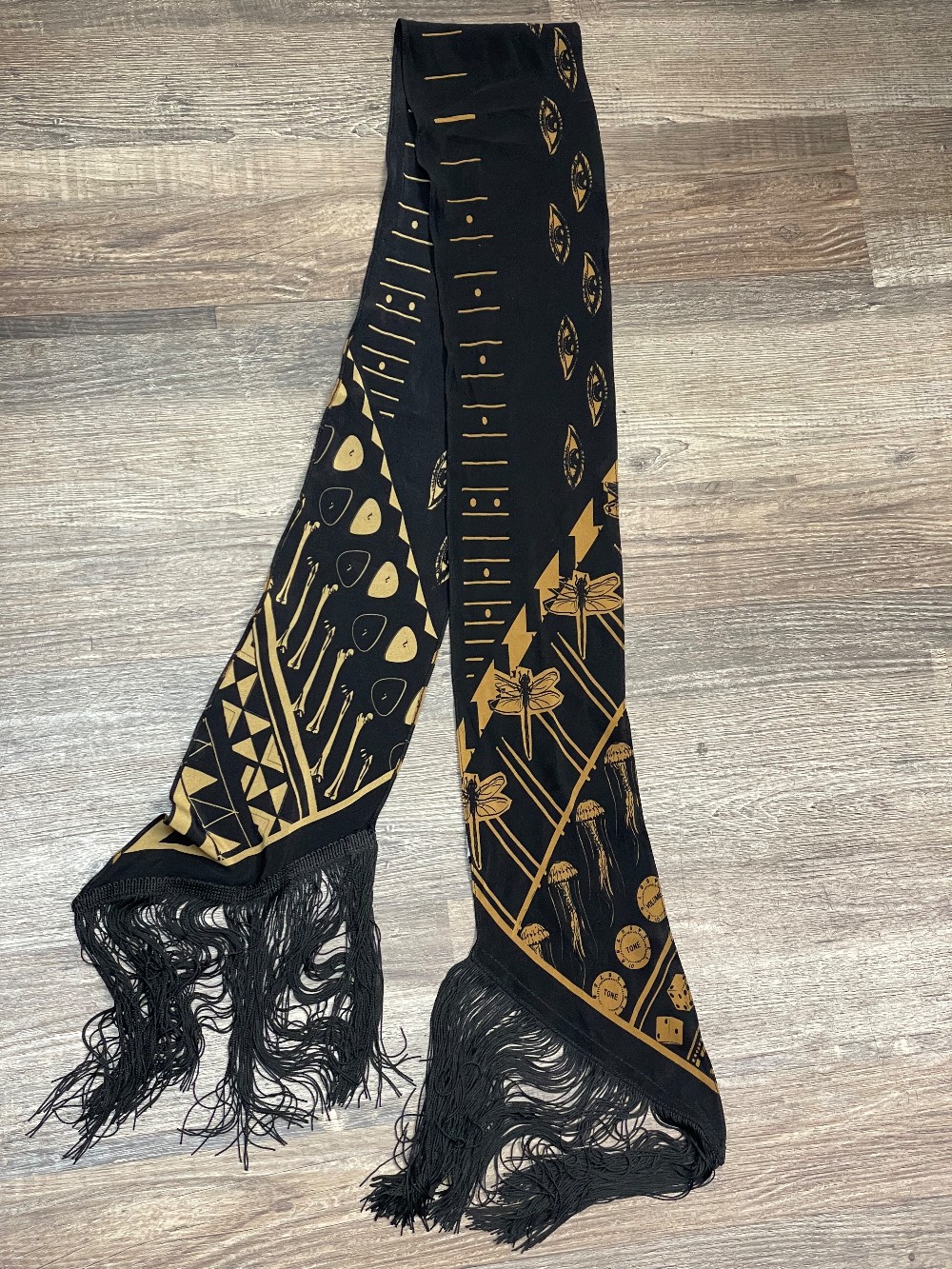 Rockins Dragonfly Fringed Skinny Scarf
