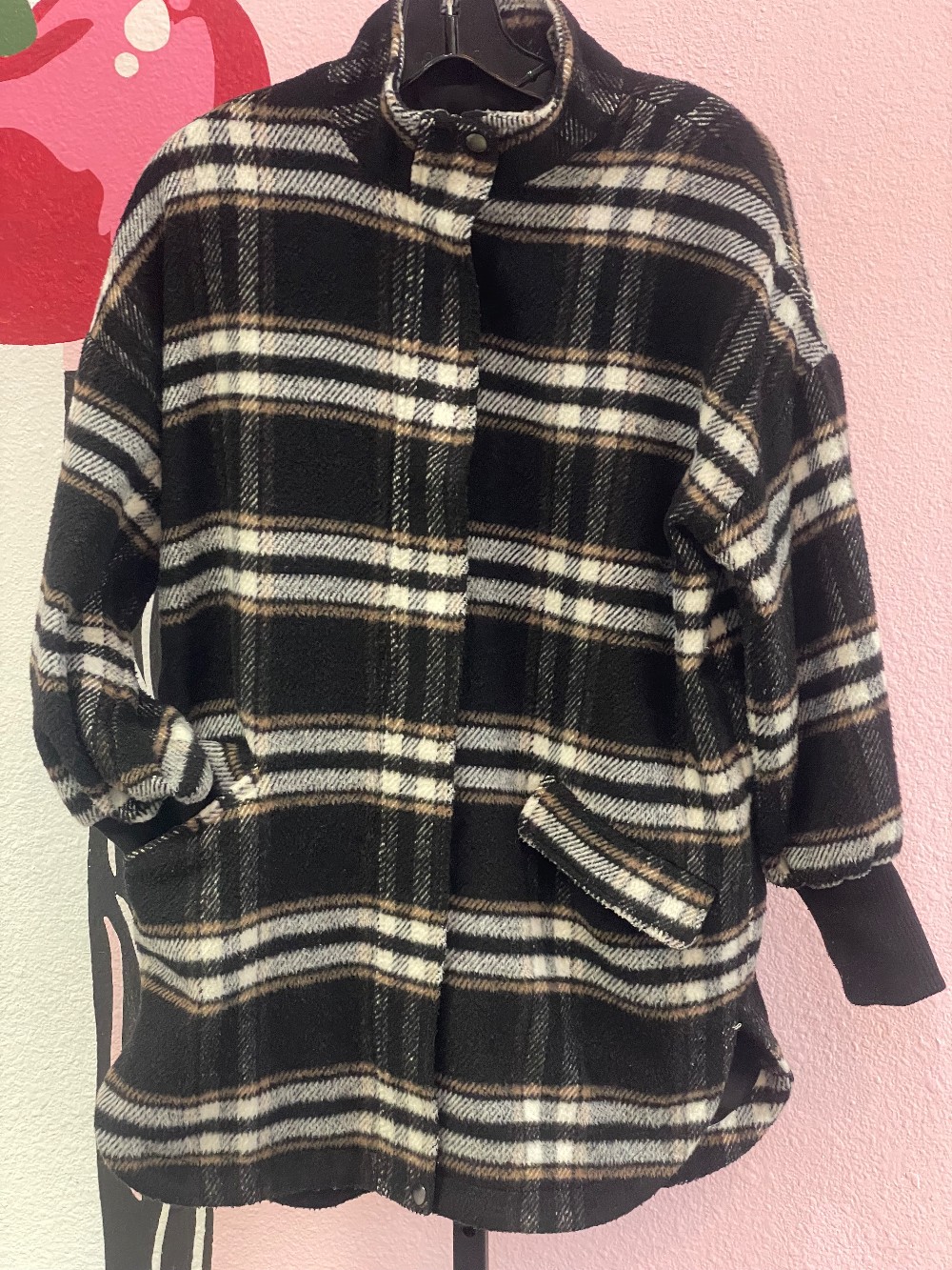 Steve Madden Plaid Funnel Neck Coat