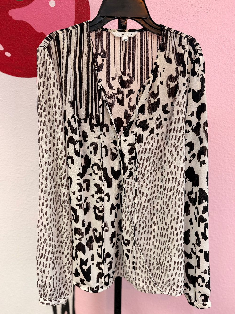 Cabi Stripe Leopard Wrap Top