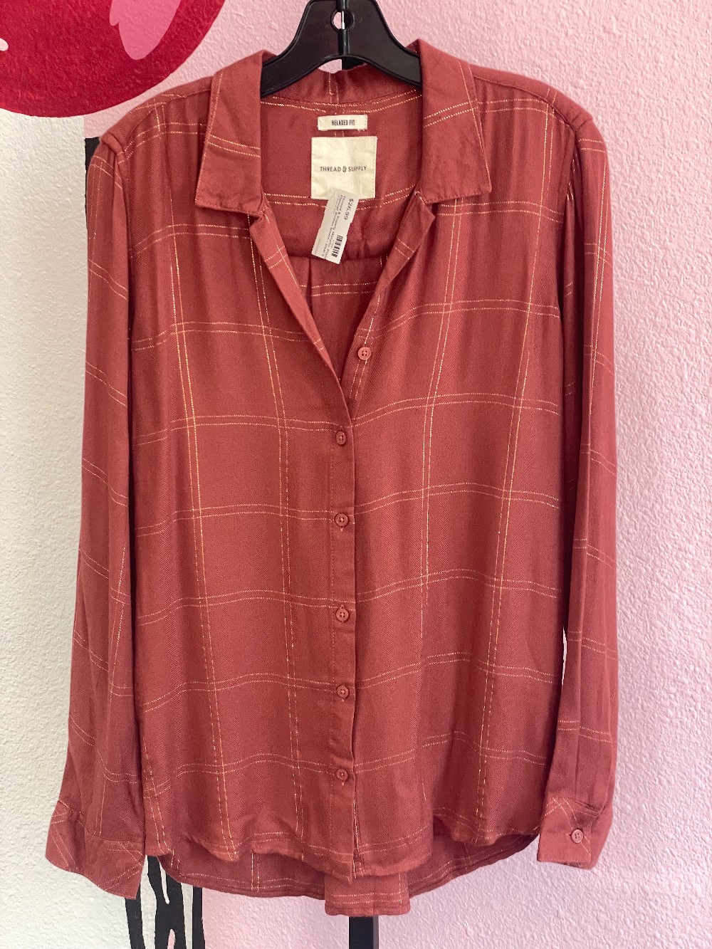 Thread & Supply Metallic Plaid Flannel Button Down