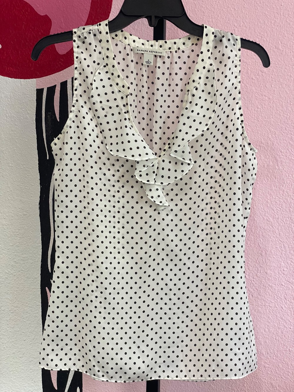 Banana Republic Polka Dot Ruffle Neck Blouse