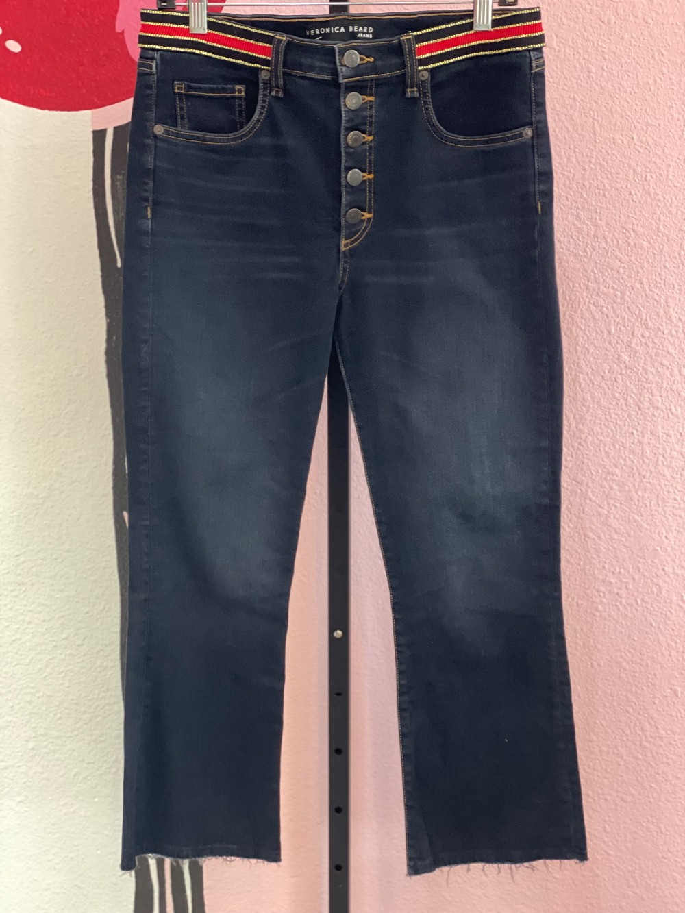 Veronica Beard Striped Waist Detail Jeans