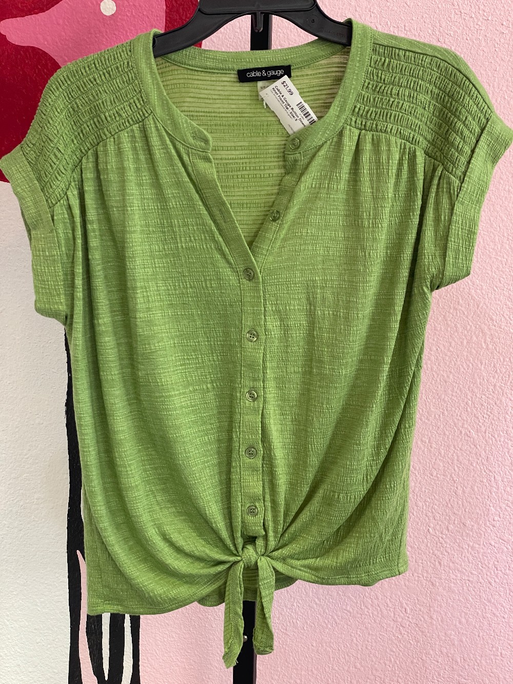 Cable & Gauge Button Down Knot Front Top