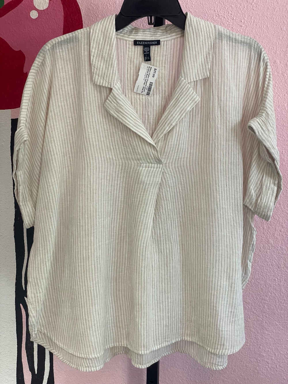 Eileen Fisher Organic Linen Striped Boxy Henley