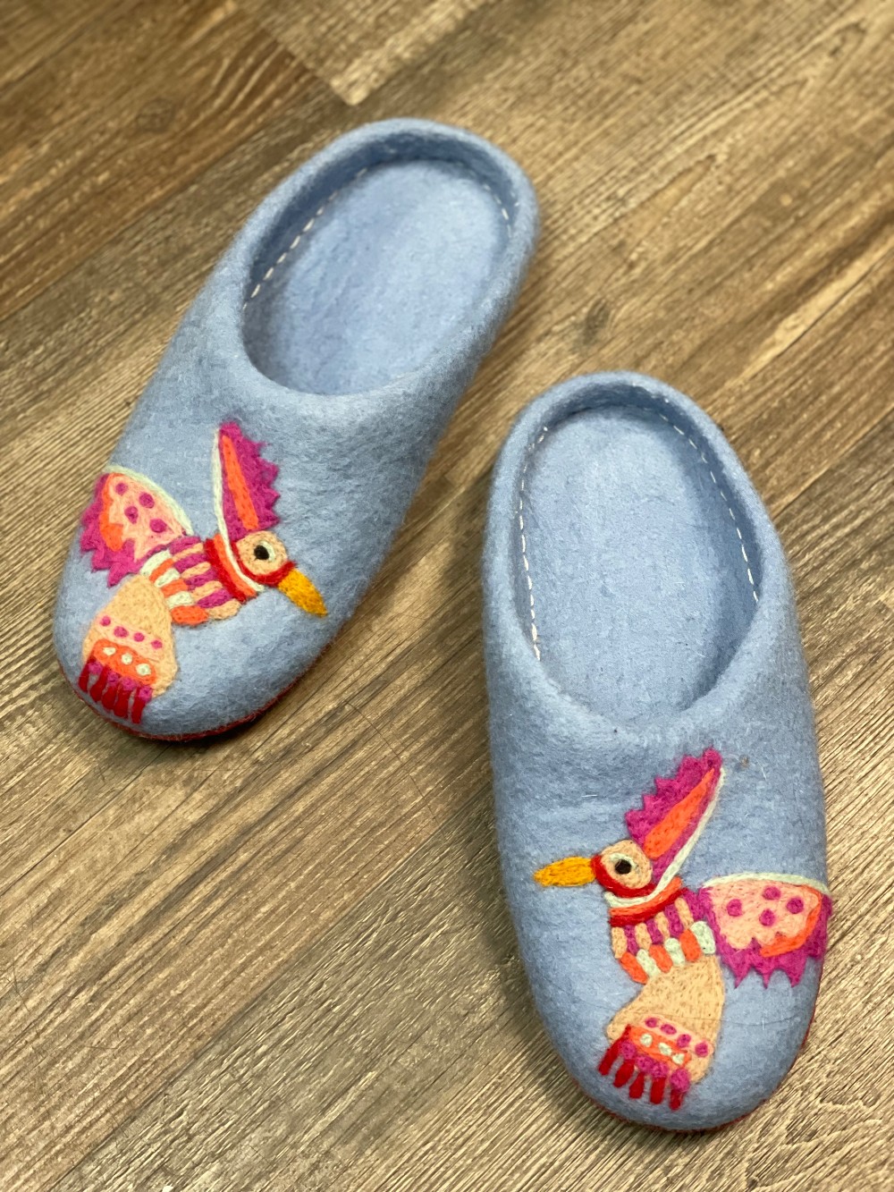 French Knot Bird Felted Wool Slippers