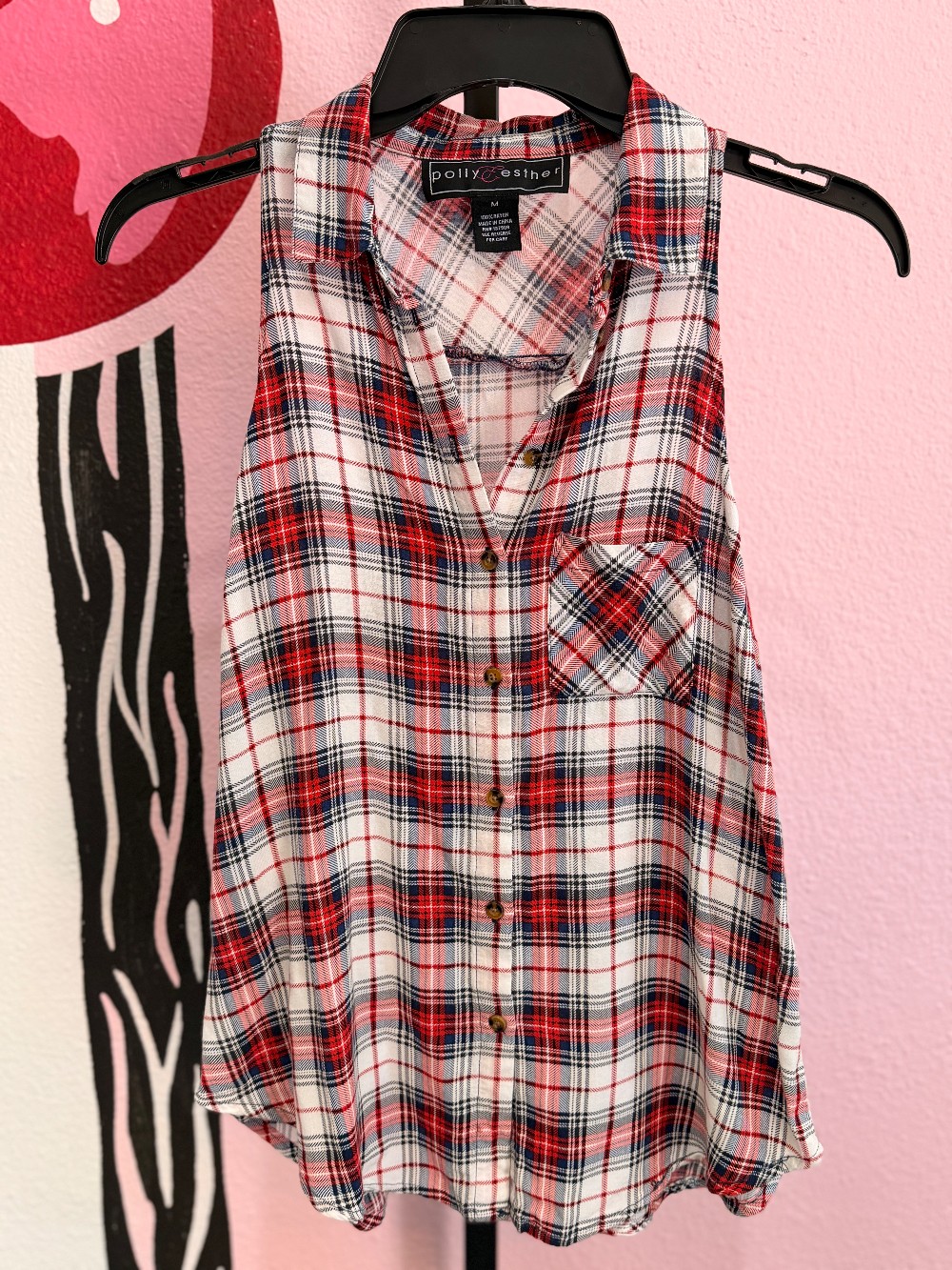 Polly & Esther Plaid  Retro Sleeveless Top