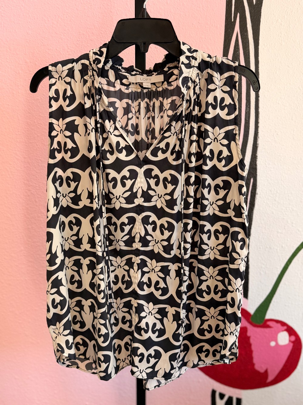 LOFT Damask Tie Neck Blouse