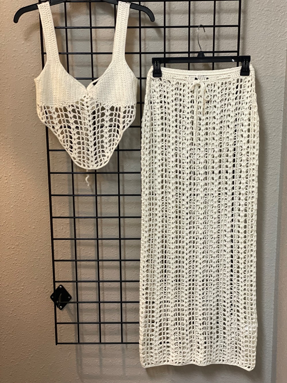 White Fox Open Weave Crochet Skirt Set