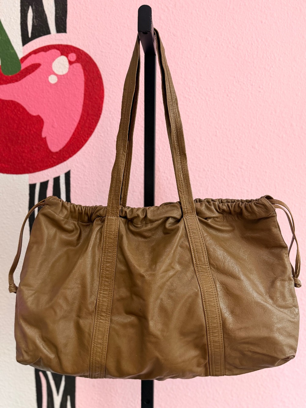 Vintage Leather Cinch/Zip Tote Purse