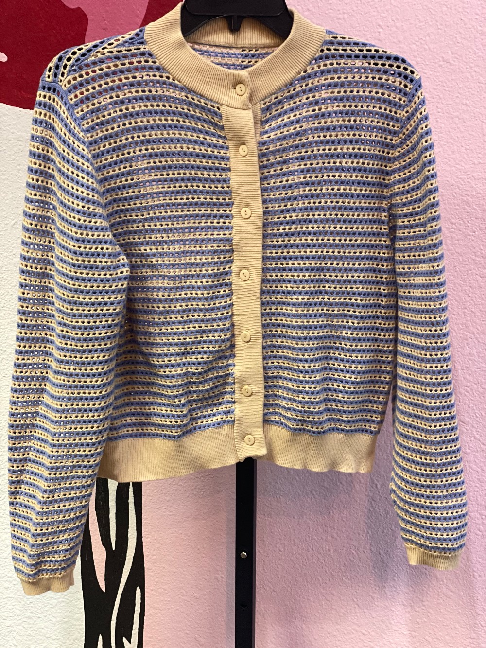 Repose Striped Open Weave Cotton Cardigan