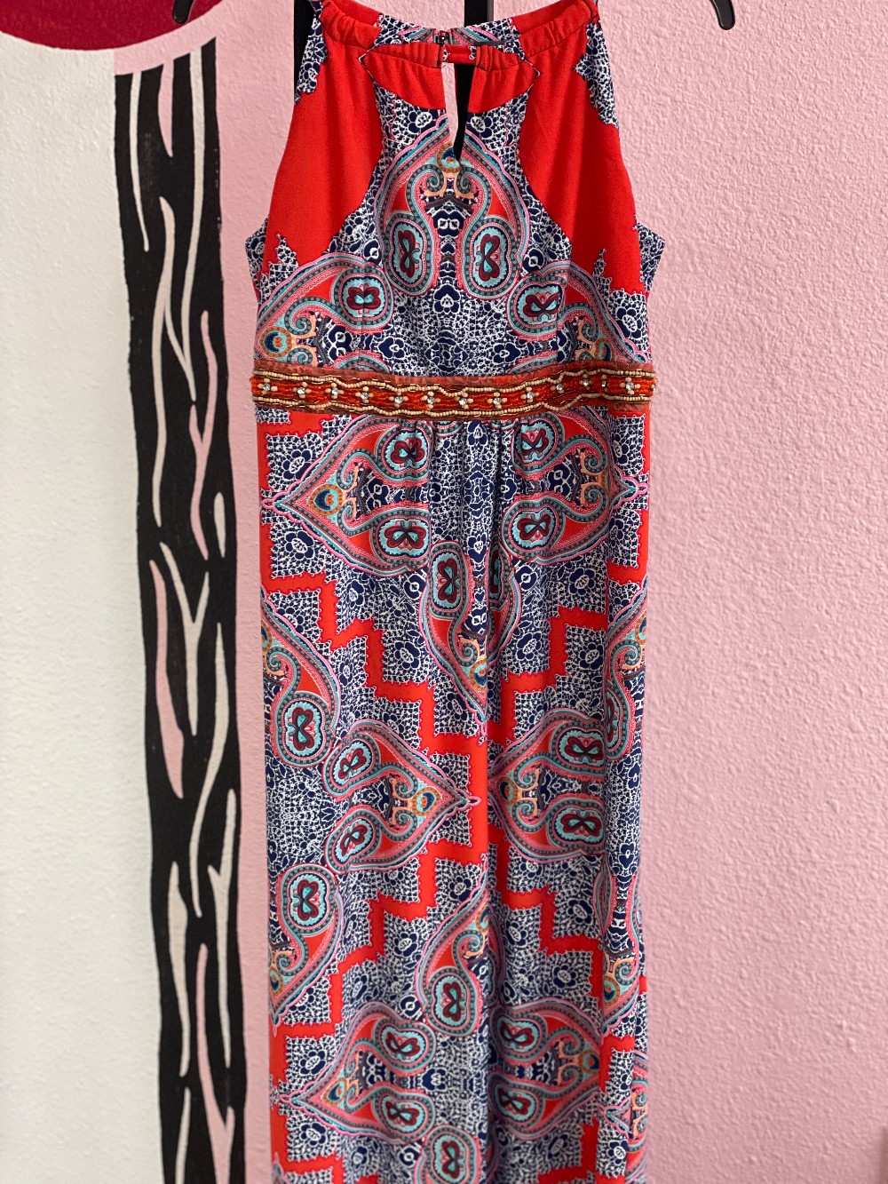 ny collection Halter Beaded Pattern Maxi Dress