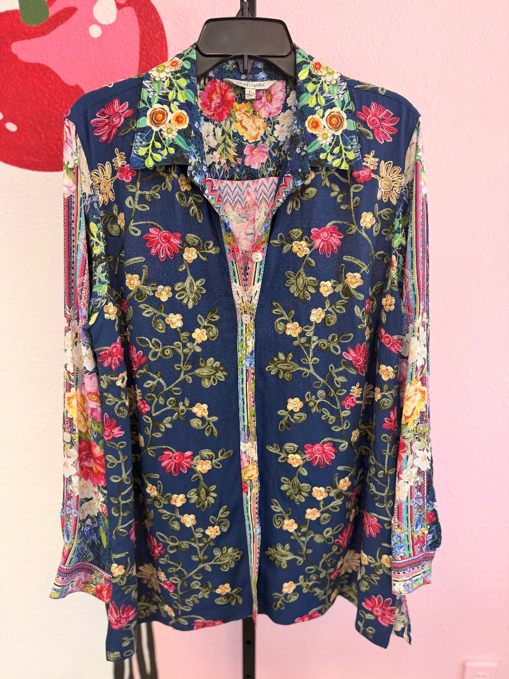 John Mark Floral Embroidered Button Down Top