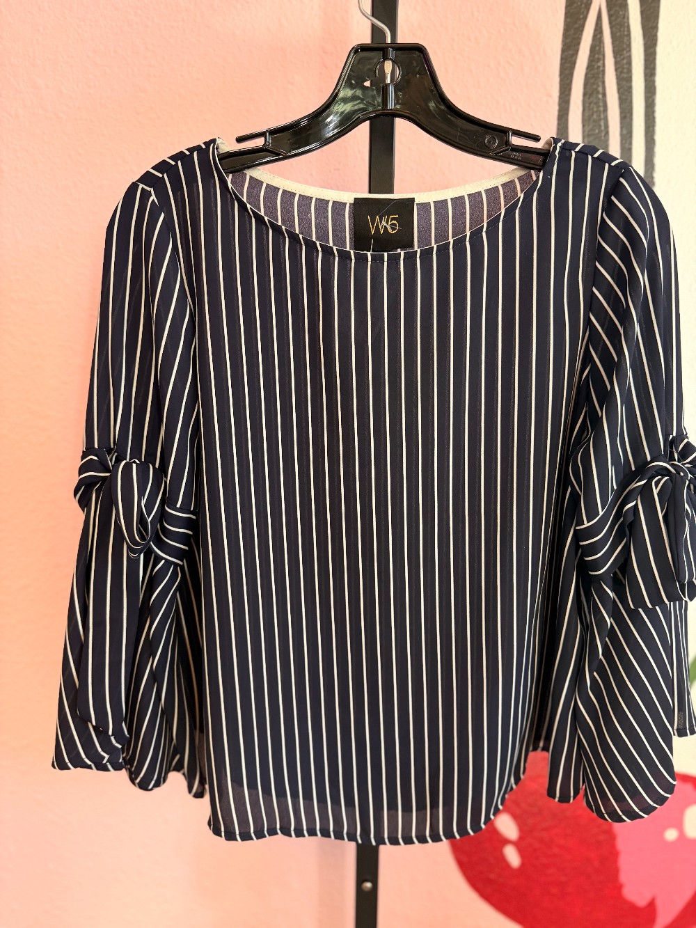 W5 Striped Tie Sleeve Blouse