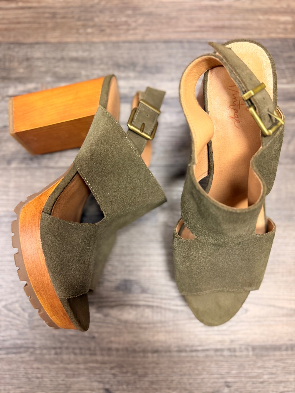 Crown Vintage Suede Platform Open Toe Heels