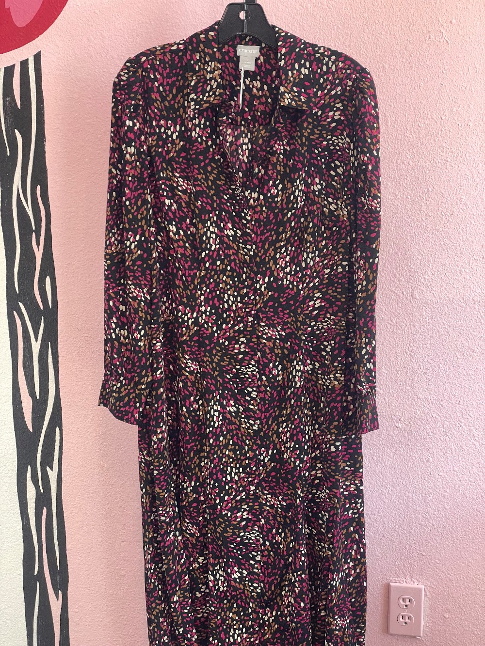 Chicos Paint Splatter Pattern Button Down Dress
