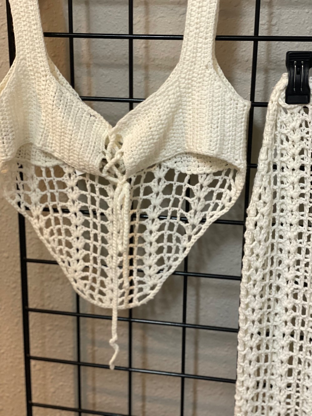 White Fox Open Weave Crochet Skirt Set