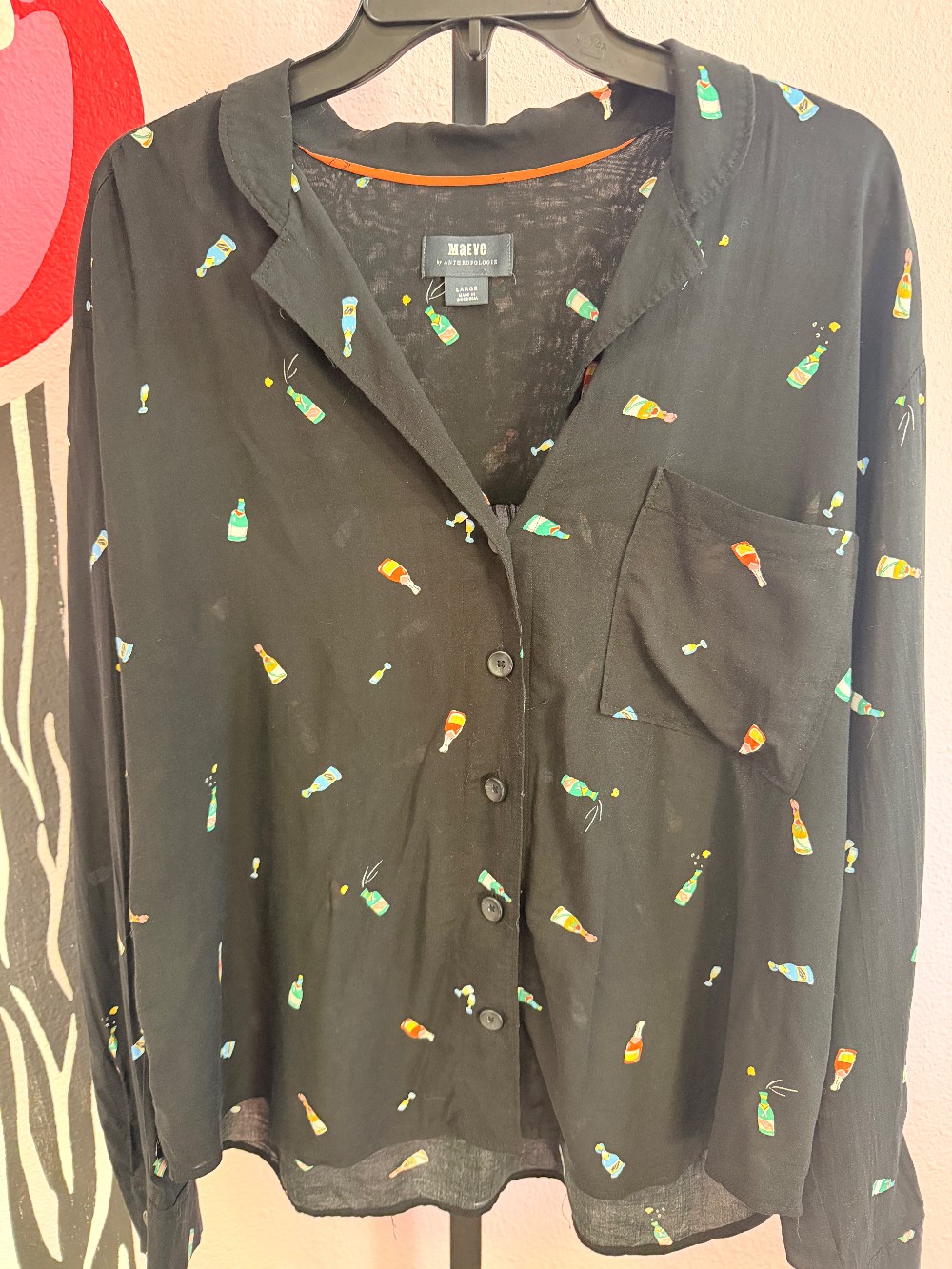 Maeve Bottle Pattern Long Sleeve Button Down Top