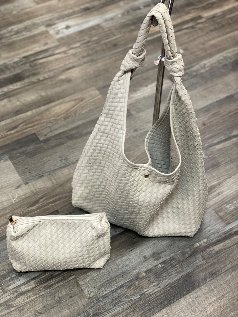 Anthropologie Woven Hobo Handbag with Makeup Bag
