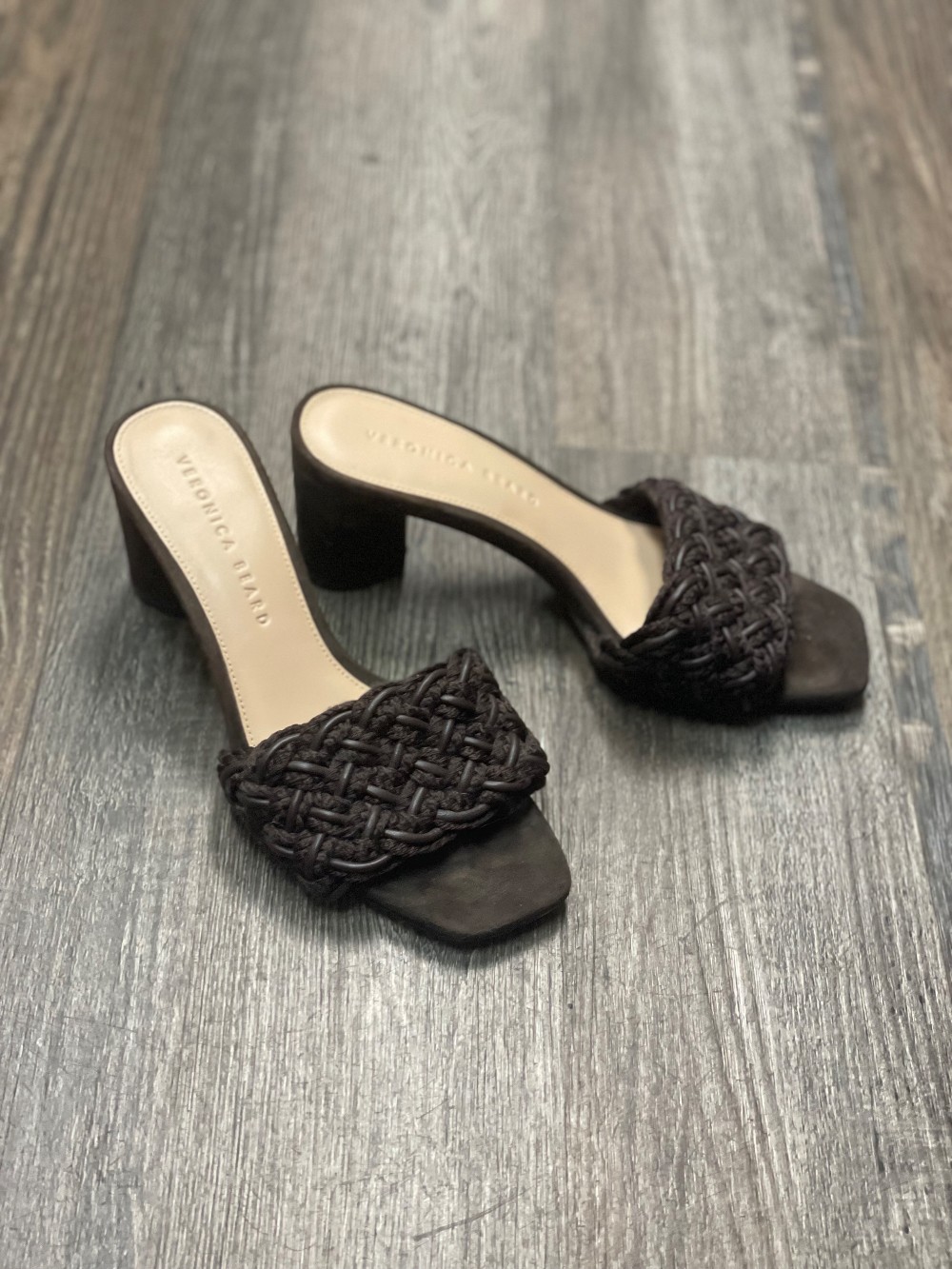 Veronica Beard Suede Woven Heeled Slides