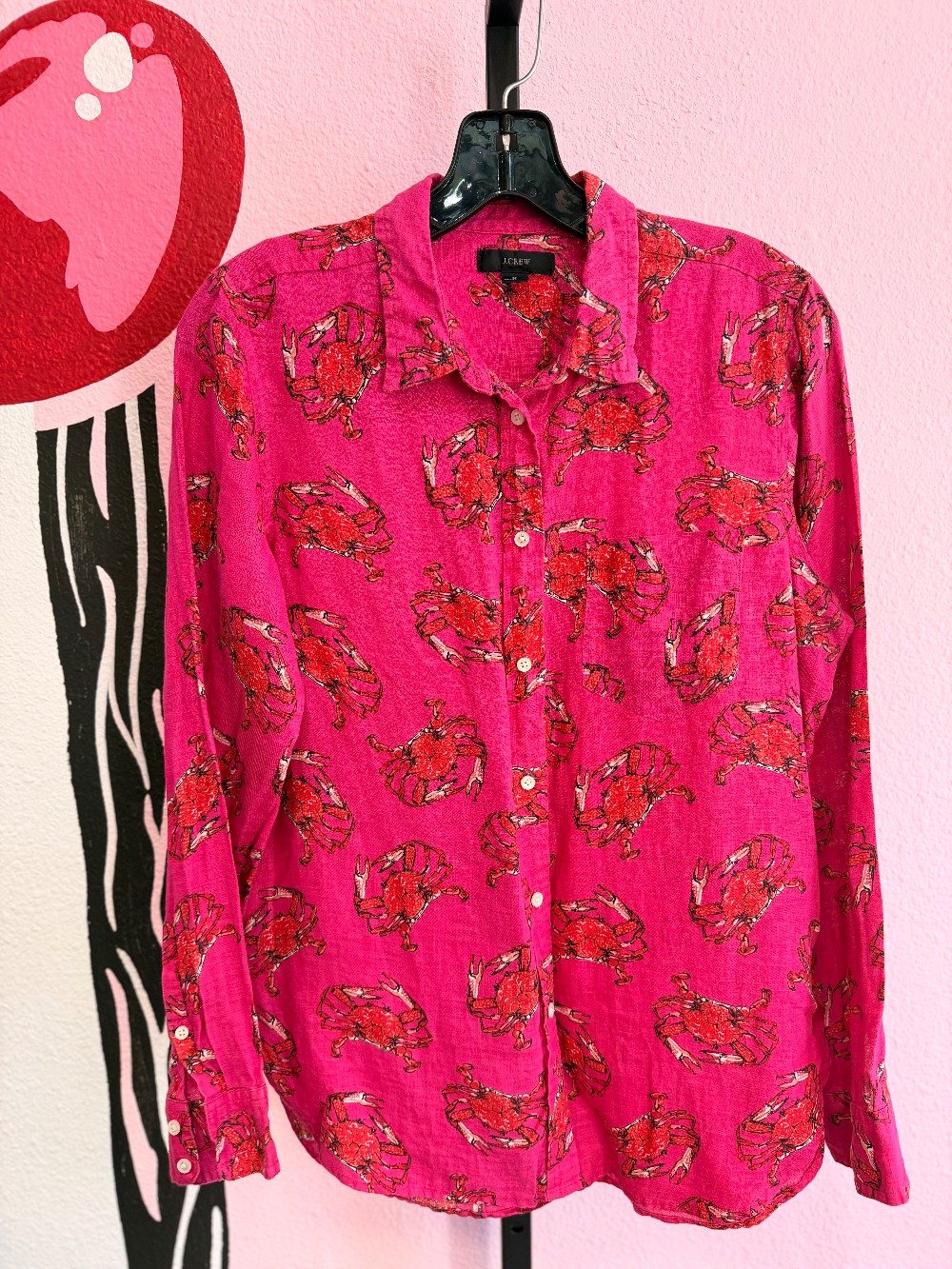 J Crew Linen Crab Button Down Top