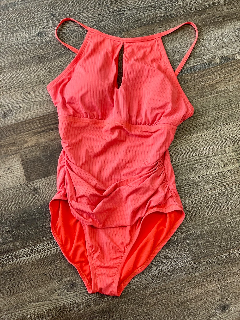 Ellen Tracy Halter Key Hole Ribbed One Piece