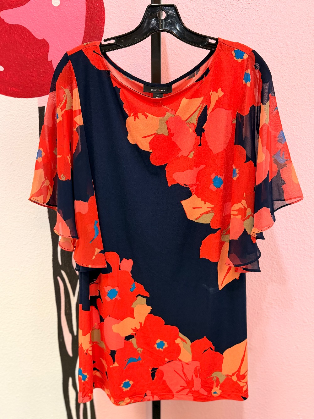 Style & Co Floral Sheer Flutter Sleeve Top