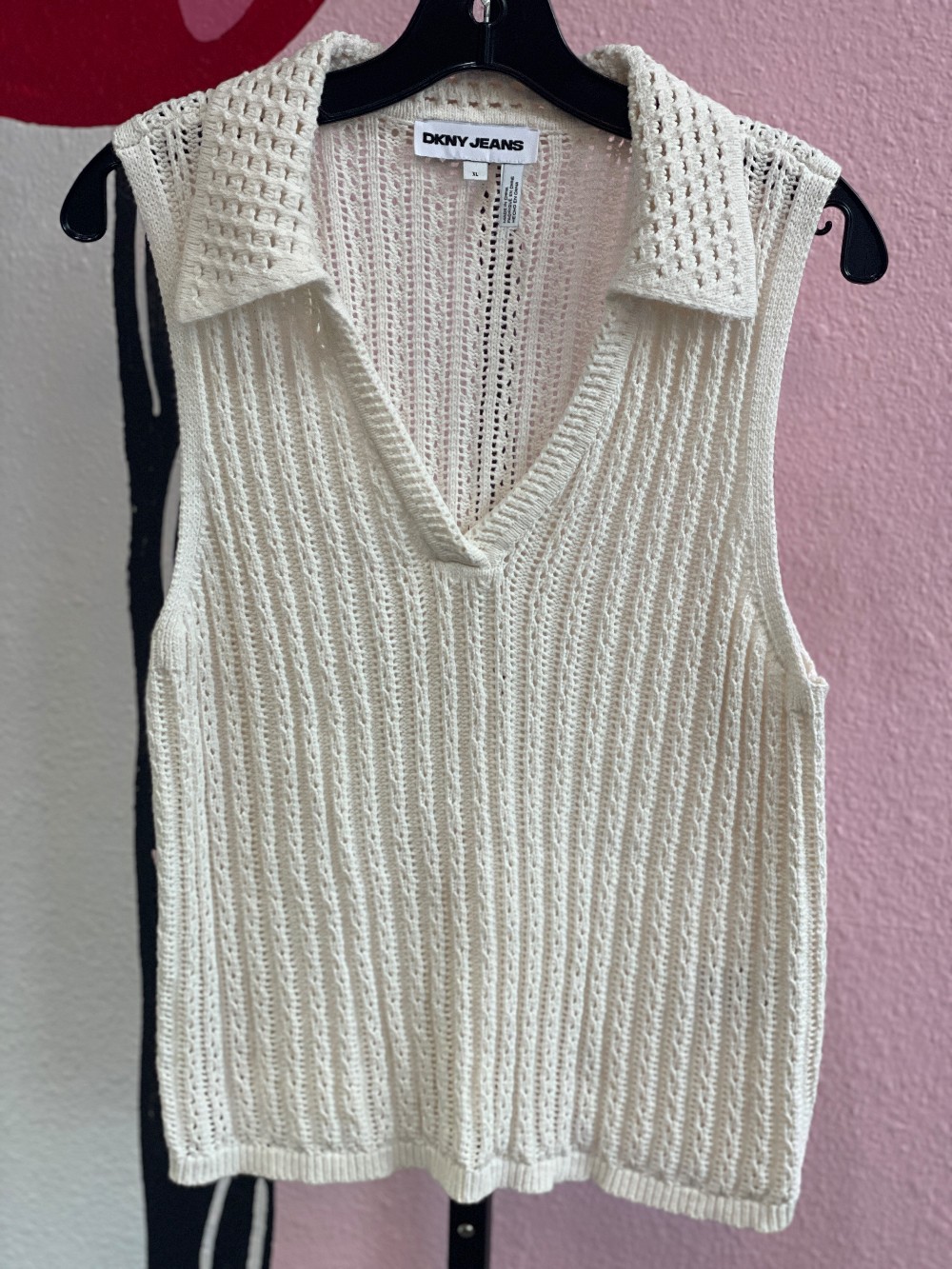 DKNY Jeans Open Weave Polo Sweater