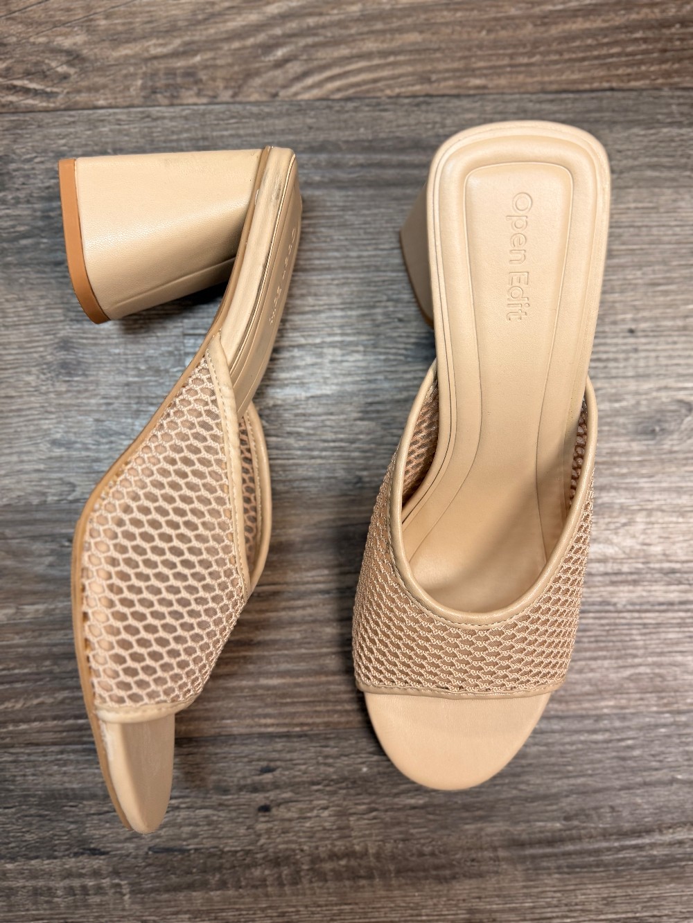Open Edit Mesh Stacked Heel Sandals