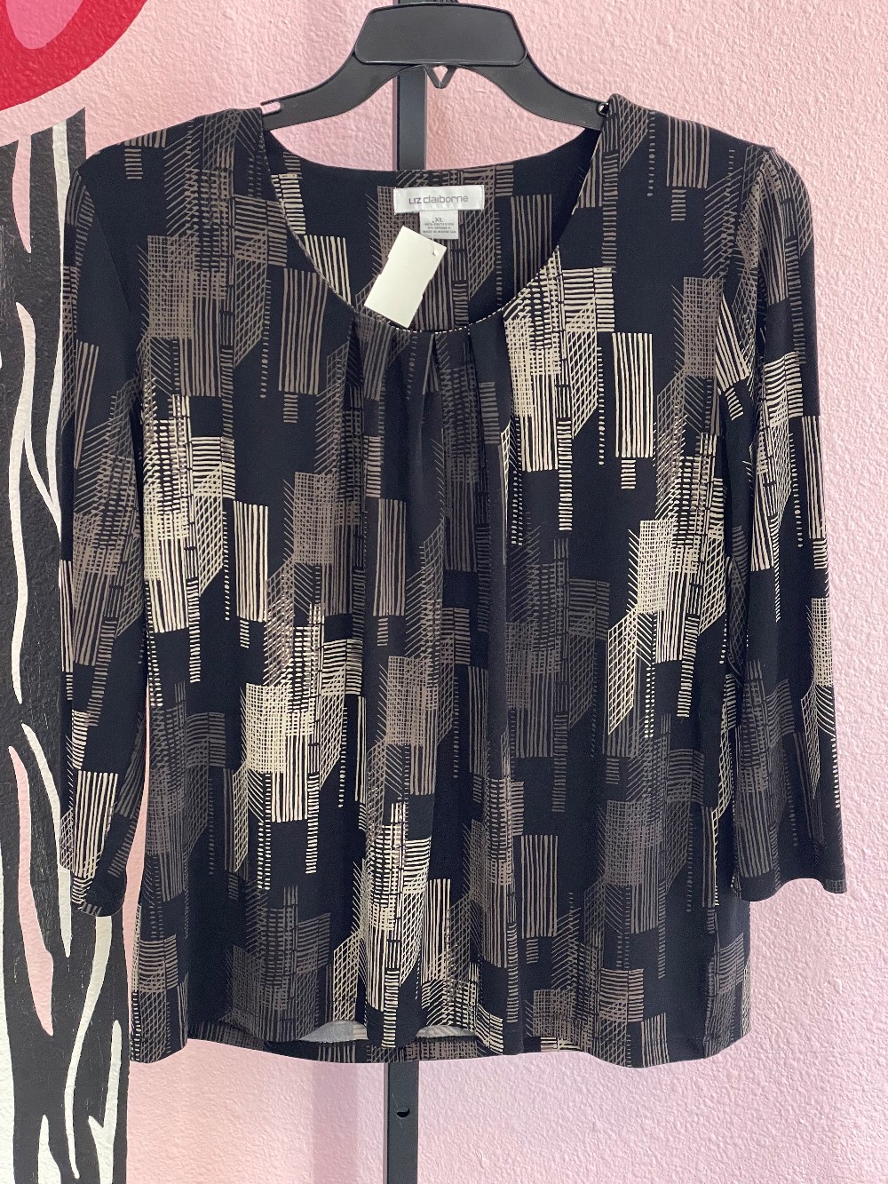 Liz Claiborne Patterned Pleat Neck Blouse