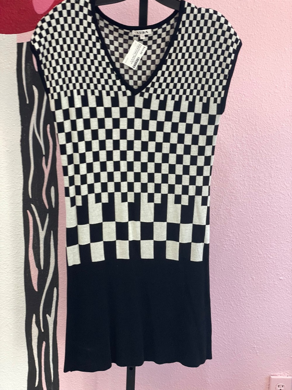 Yuka Checkerboard V-Neck Sweater Dress