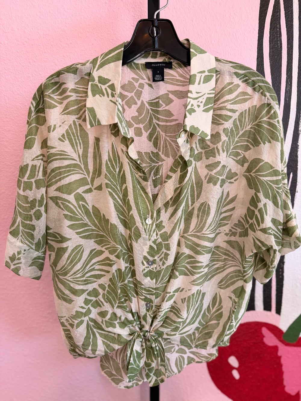 Halogen Leaf Print Knot Front Button Down
