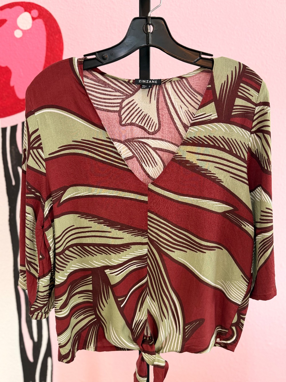 Zinzane Front Tie V Neck Top