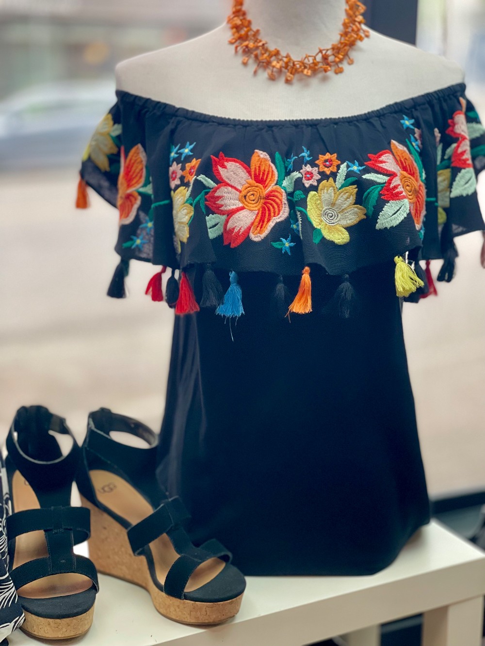 Topshop Off Shoulder Floral Embroidered Tunic