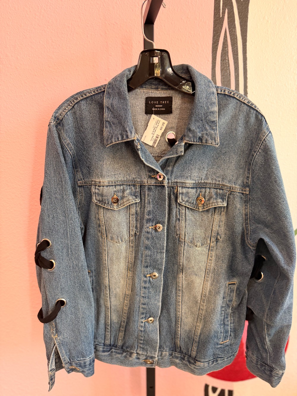 Love Tree Lace Up Denim Jacket