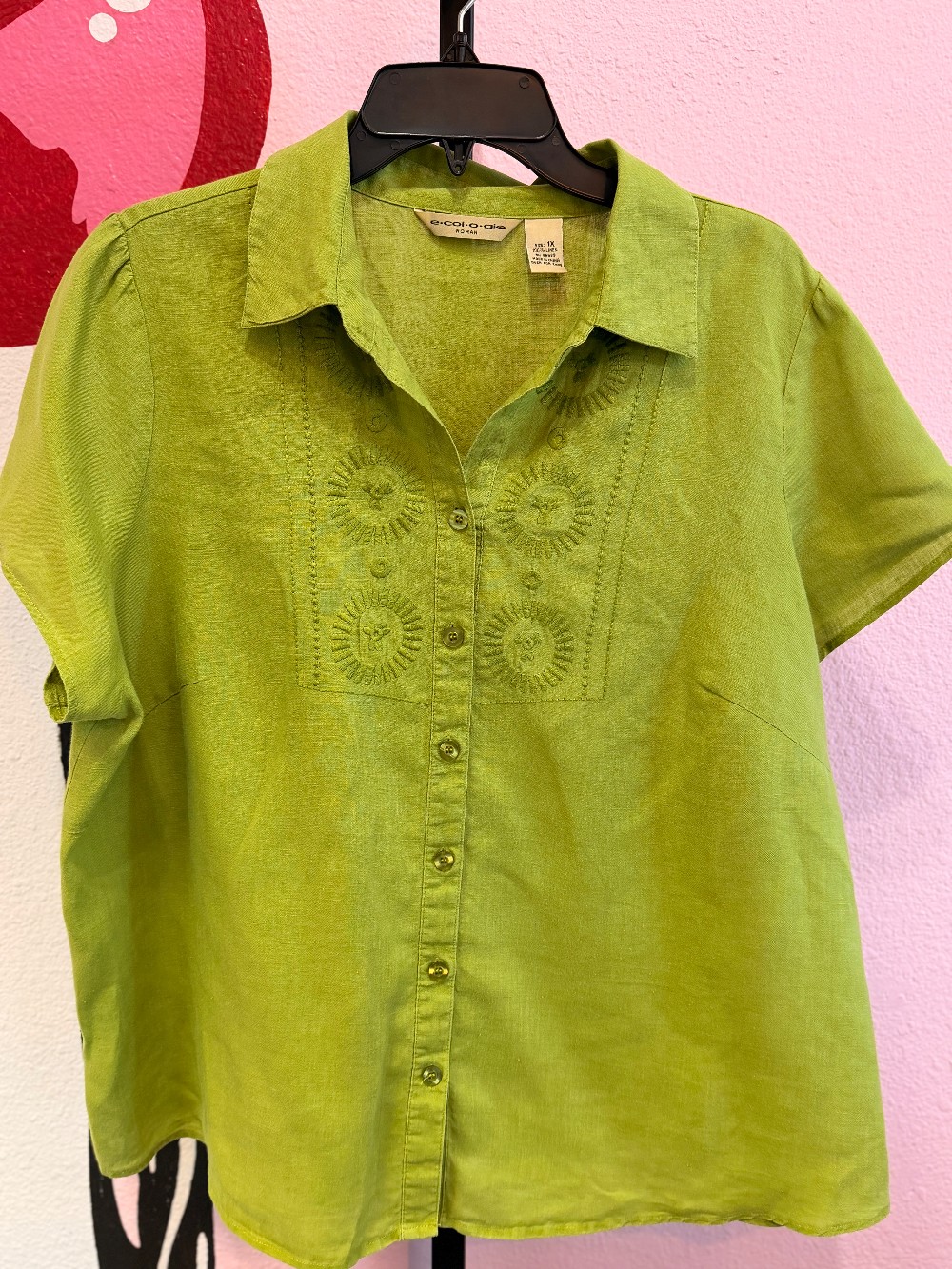 Ecologie Embroidered Linen Button Down Top