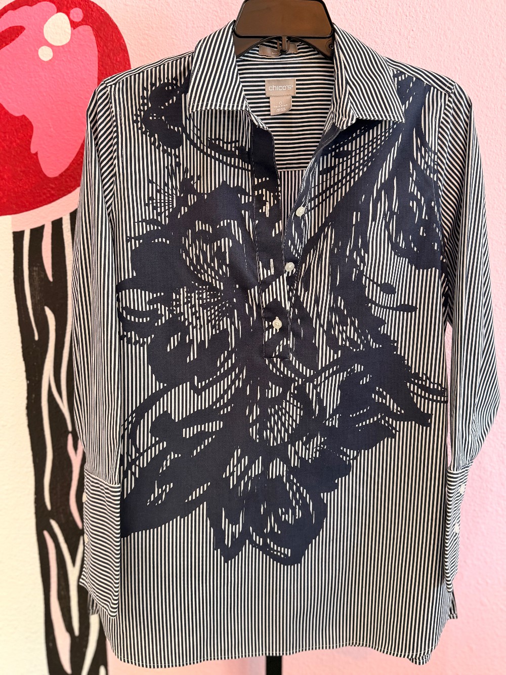 Chicos Striped Floral Henley